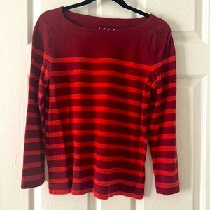 Loft Red Long Sleeve Striped Shirt